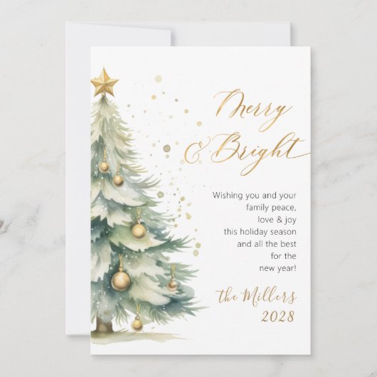 Chic Merry en Bright Gold Script Kerstboom Feestdagenkaart (Voorkant)