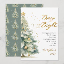 Chic Merry en Bright Gold Script Kerstboom Feestdagenkaart