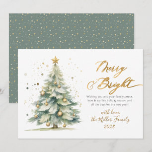 Chic Merry en Bright Gold Script Kerstboom Feestdagenkaart