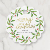 Chic Merry kerst Holly Wreath | Gold Script Bedankjes Labels (Achterkant)