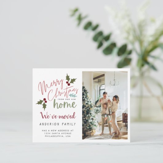 Chic Merry Kerstmis vanaf New Home Photo Moving Aankondigingskaart (Staand voorkant)