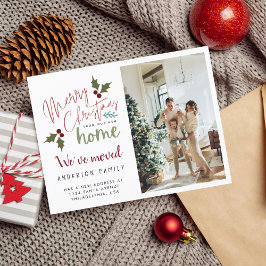 Chic Merry Kerstmis vanaf New Home Photo Moving Aankondigingskaart