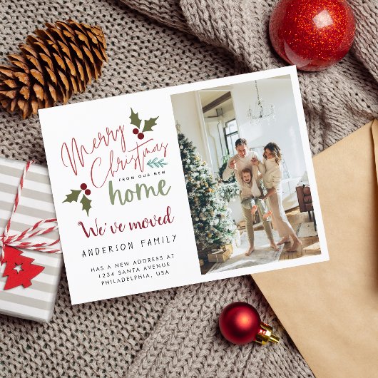 Chic Merry Kerstmis vanaf New Home Photo Moving Aankondigingskaart