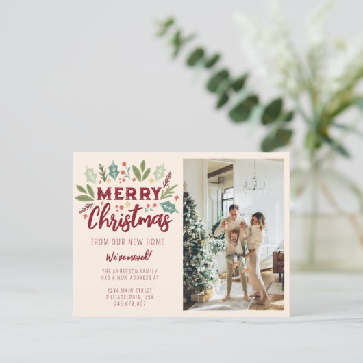 Chic Merry Kerstmis vanaf New Home Photo Moving Aankondigingskaart (Staand voorkant)