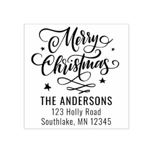 Chic Merry kerstscript feestdag terugkeer adres Rubberstempel