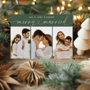 Chic Merry & Married Heart Script Kerstfoto Folie Feestdagenkaart