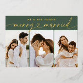 Chic Merry & Married Heart Script Kerstfoto Folie Feestdagenkaart (Voorkant)