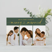 Chic Merry & Married Heart Script Kerstfoto Folie Feestdagenkaart (Staand Voorkant)