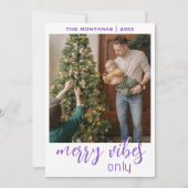 Chic Merry Vibes Only Family Photo Deep Amethyst Feestdagenkaart (Voorkant)