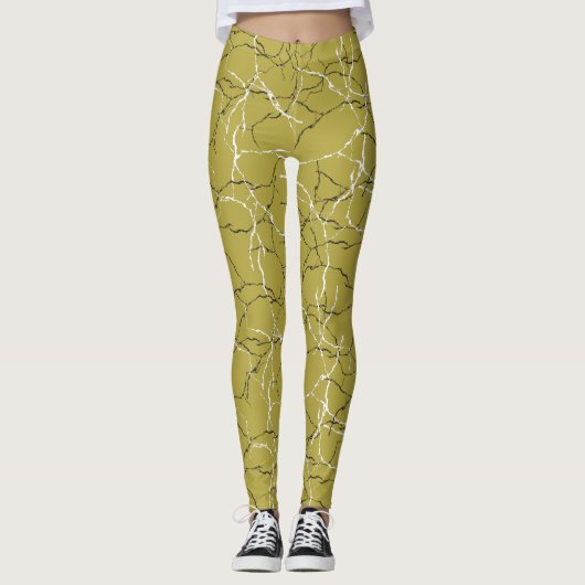 Chic messing en zwart wit breukpatroon leggings (Voorkant)