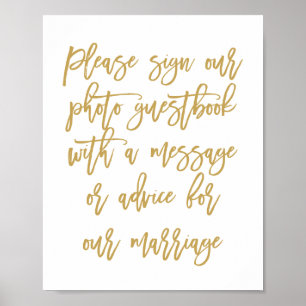 Chic met de hand geschreven trouwfoto gastboek poster