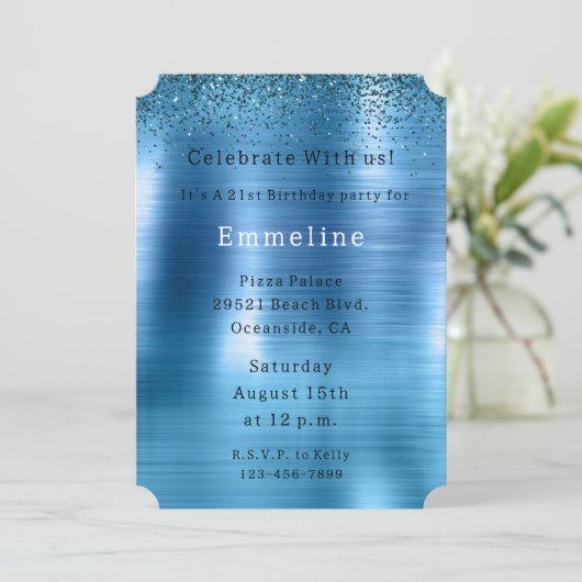 Chic Metallic Aqua Blue Glitter Kaart (Staand voorkant)