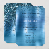 Chic Metallic Aqua Blue Glitter Kaart (Voorkant / Achterkant)
