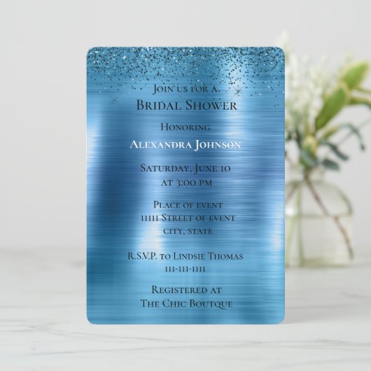 Chic Metallic Aqua Blue Glitter Vrijgezellenfeest Kaart (Staand voorkant)