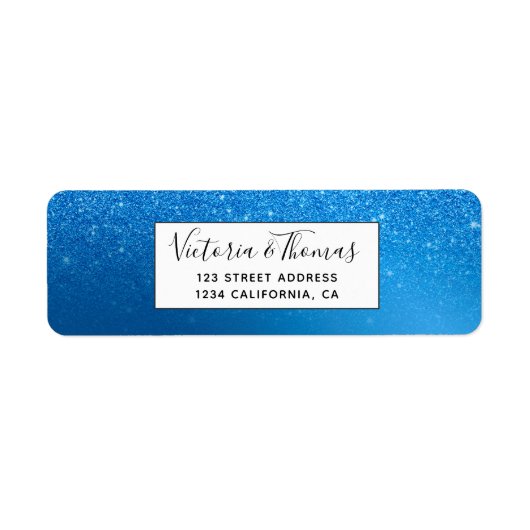 Chic metallic blue folie glitter ombre etiket (Voorkant)