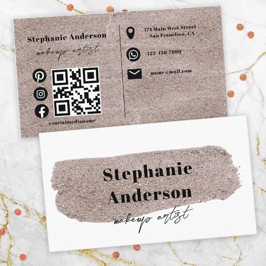 Chic Metallic Glittery Brush Stroke Make-up Artist Visitekaartje