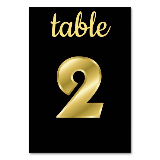 Chic Metallic Gold Black Table Number 2 Kaart (Achterkant)
