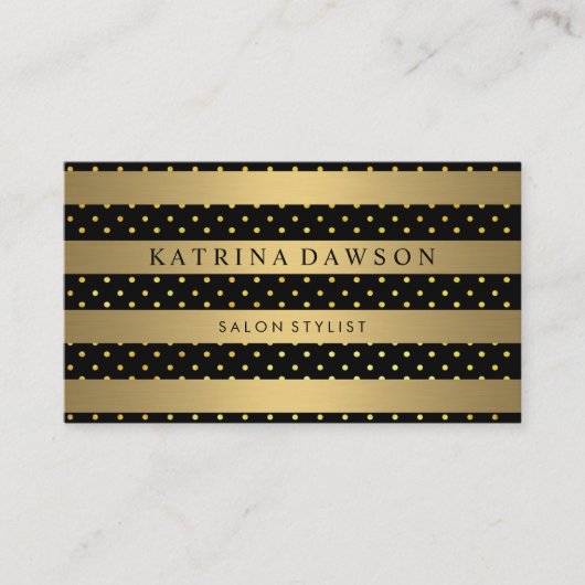 Chic Metallic Gold Stripes met pooldots Visitekaartje (Voorkant)
