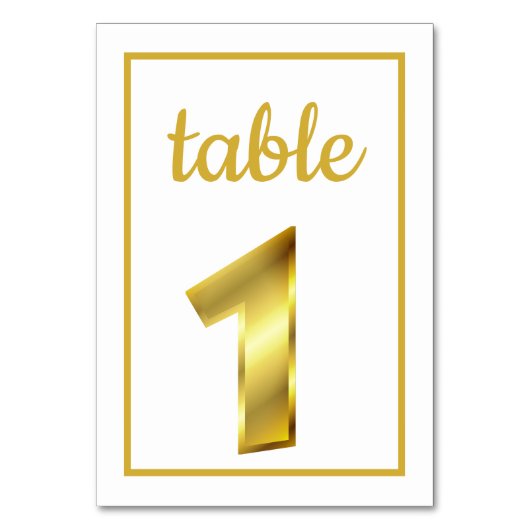 Chic Metallic Gold Table Number 1 Kaart (Voorkant)