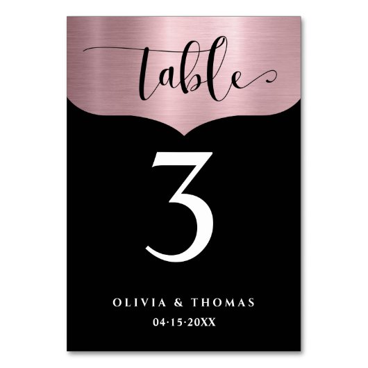 Chic Metallic Roos Goud Zwart Script Wedding Kaart (Voorkant)