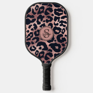 Chic Metallic Roze Goud & Zwart Luipaardprint Pickleball Paddle