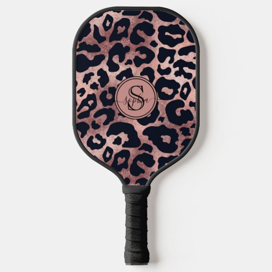 Chic Metallic Roze Goud & Zwart Luipaardprint Pickleball Paddle (Voorkant)