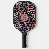 Chic Metallic Roze Goud & Zwart Luipaardprint Pickleball Paddle (Achterkant)