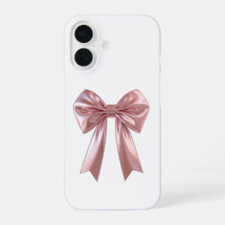 Chic Metallic Roze Satijnen Lint Boog iPhone 16 Ho Hoesje