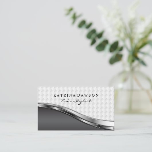 Chic Metallic Weave Pattern Silver Metallic Visitekaartje (Staand voorkant)