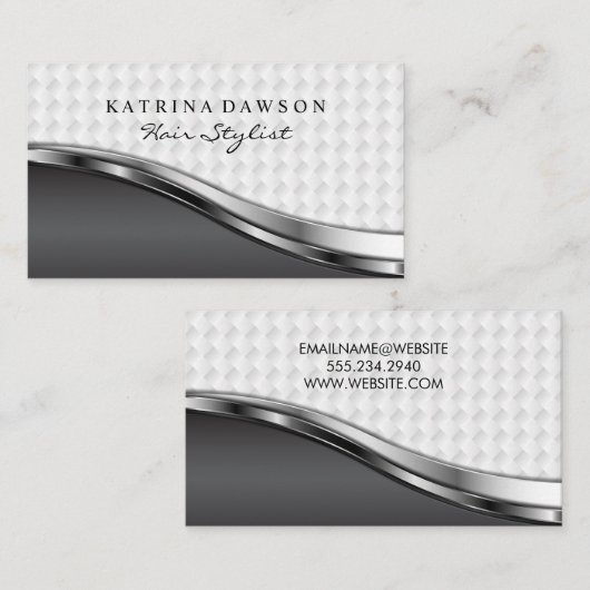 Chic Metallic Weave Pattern Silver Metallic Visitekaartje (Voorkant / Achterkant)