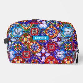 Chic Mexicaanse talavera blauw paarse tegels monog Toilettasje