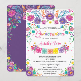 Chic Mexican Floral Flowers Quinceañera 15 Anos Kaart
