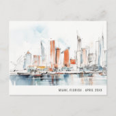 Chic Miami Florida Silhouette Aquarel Reis Briefkaart (Voorkant)