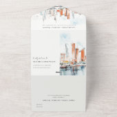 Chic Miami Florida Skyline Waterverf bruiloft All In One Uitnodiging (Buitenkant)