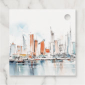 Chic Miami Florida Skyline Waterverf bruiloft Bedankjes Labels (Achterkant)