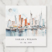 Chic Miami Florida Skyline Waterverf bruiloft Bedankjes Labels (Voorkant)