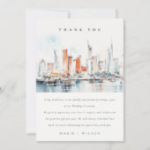 Chic Miami Florida Skyline Waterverf bruiloft Bedankkaart (Voorkant)