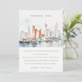 Chic Miami Florida Skyline Waterverf bruiloft Bedankkaart (Staand voorkant)