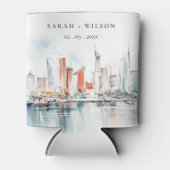 Chic Miami Florida Skyline Waterverf bruiloft Blikjeskoeler (Voorkant)