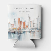 Chic Miami Florida Skyline Waterverf bruiloft Blikjeskoeler (Achterkant)