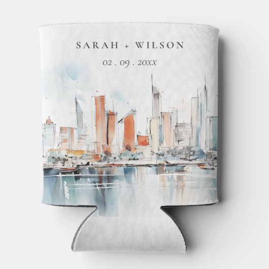 Chic Miami Florida Skyline Waterverf bruiloft Blikjeskoeler (Achterkant)
