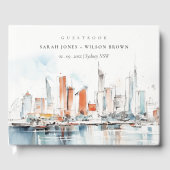 Chic Miami Florida Skyline Waterverf bruiloft Gastenboek (Voorkant)