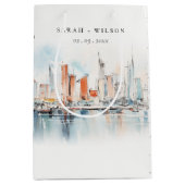 Chic Miami Florida Skyline Waterverf bruiloft Medium Cadeauzakje (Voorkant)