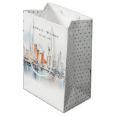 Chic Miami Florida Skyline Waterverf bruiloft Medium Cadeauzakje (Achterkant Gekanteld)