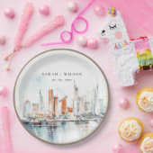 Chic Miami Florida Skyline Waterverf bruiloft Papieren Bordje (Feest)