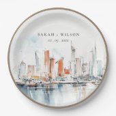 Chic Miami Florida Skyline Waterverf bruiloft Papieren Bordje (Voorkant)