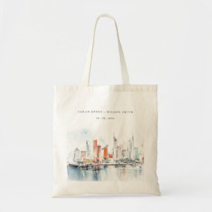 Chic Miami Florida Skyline Waterverf bruiloft Tote Bag