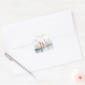 Chic Miami Florida Skyline Waterverf bruiloft Vierkante Sticker (Envelop)