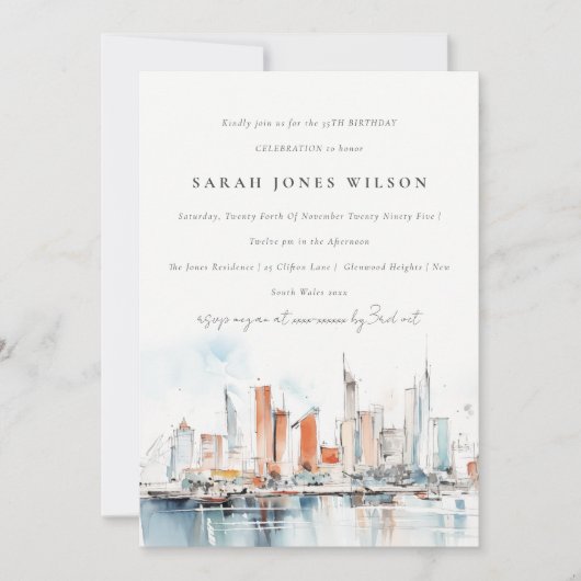 Chic Miami Florida Skyline Waterverf Verjaardag Kaart (Voorkant)