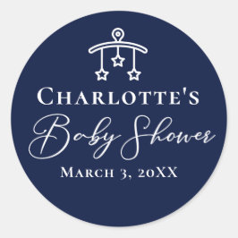Chic Midnight Blue Baby shower gepersonaliseerd Ronde Sticker